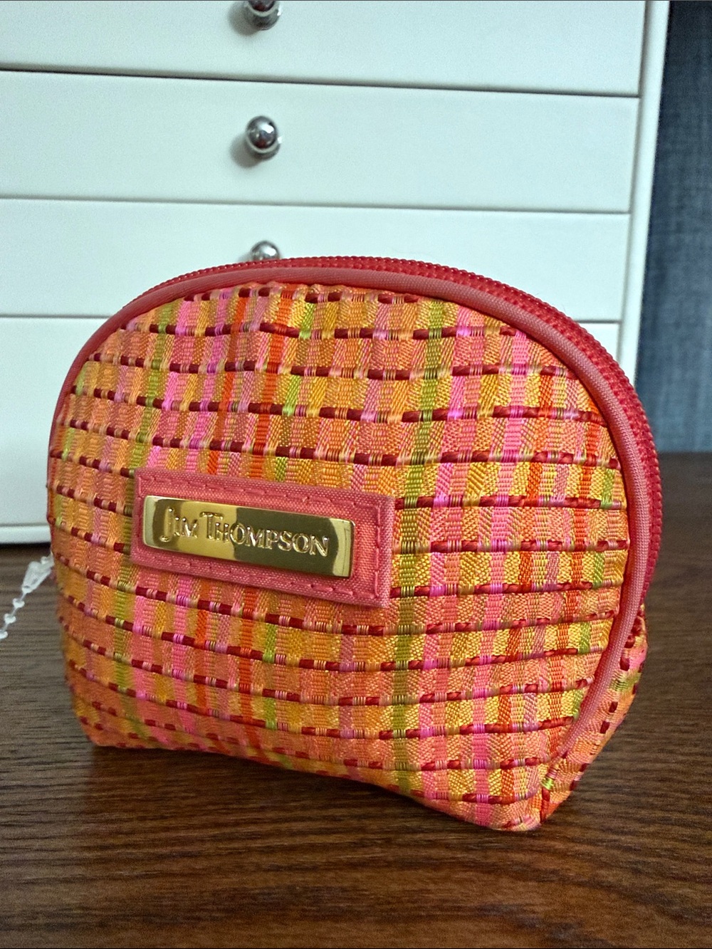 Jim Thompson Orange & Pink Woven Mini Pouch/Case; Like New!